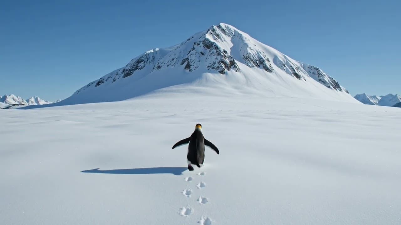 AI Video Generator Example: Penguin Walking Toward A Snowy Mountaintop
